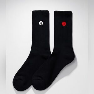 lululemon athletica 2 Pairs Black Socks with Red and White Logo